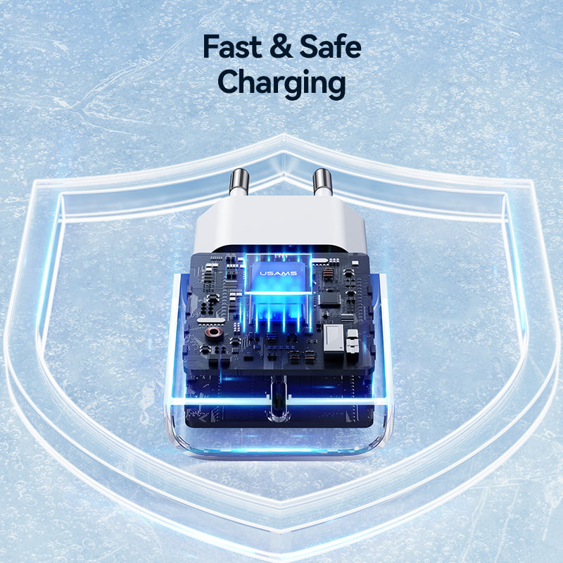 USAMS CC226 T65 PD 20W Fast Charger Power Adapter for iPhone 8-15, EU Plug USAMS CC226 T65 PD 20W Fast Charger Power Adapter for iPhone 8-15, EU Plug